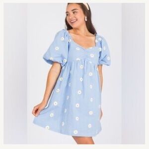 Altar’d State Blue Puffy Sleeve Daisy Dress Size Large